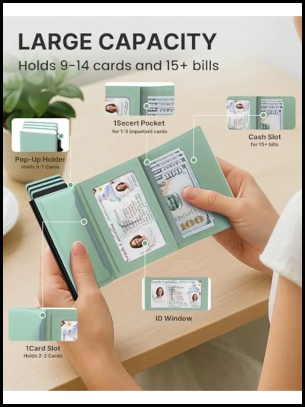 Genuine Leather RFID Blocking Pop Up Card Holder - Slim Minimalist Wallet